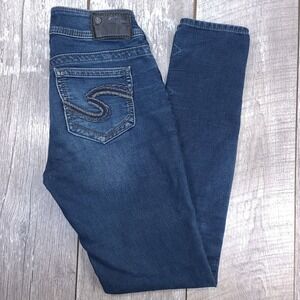 Silver Jeans Suki Mid Skinny Joga Jeans Women 26x31 Dark Wash Blue Denim